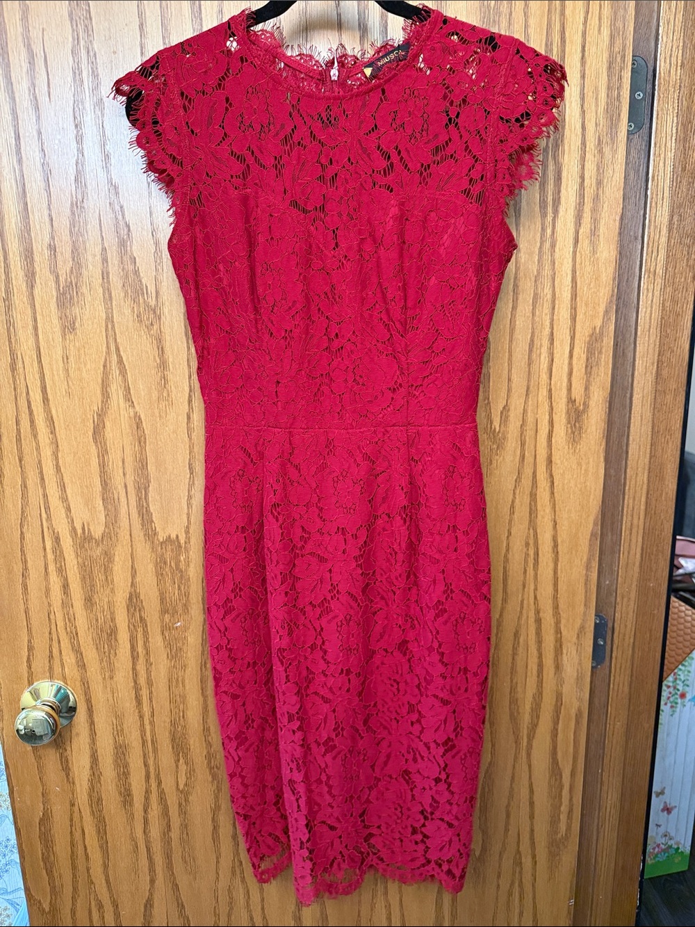 Miusol Red Lace Midi Sheath Dress
